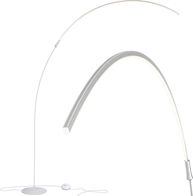 Brightech Sparq Arc Floor Lamp - Sleek, Minimalist Curved LED Standing Lamp for Living Room, Office Desk, Arches Over Bed and Sofa for Reading, Bright & Dimmable Task Light - Silver