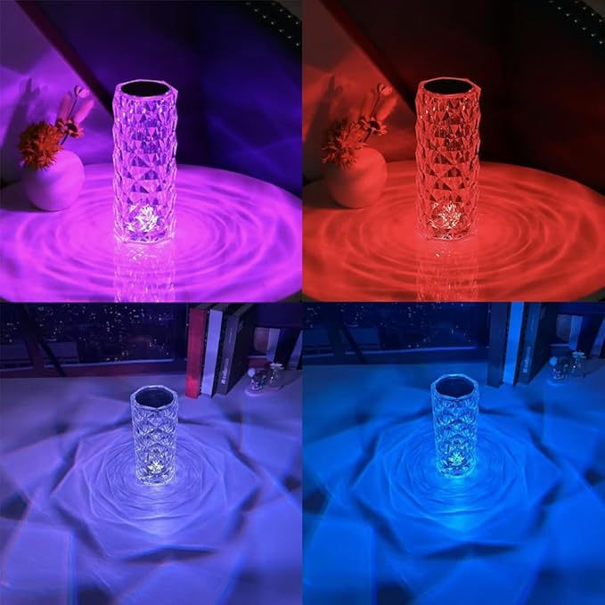 Portable Crystal Table Lamp,16 Color Touch Control Rechargeable Lamp,Crystal Bedside Lamp,Night Light,Room Decor Desk Lamp,Bedroom,Living Room,Kitchen,Dining Room Lamp (16-Color Rose)