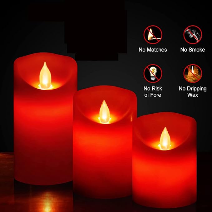 Flameless Battery Operated LED Candles, Remote Control Electric Realistic Candles Flickering Real Wax 4/5/6 Inch 3PACK with 2/4/6/8 Hour Timer for Home Decor Holidays Party (Red)