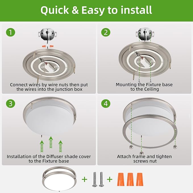 Hlite 36W 13inch LED Flush Mount Ceiling Light Fixture,3600LM Super Bright Light Fixture Ceiling Mount,LED Ceiling Light Flush Mount for Bedroom,Kitchen,Bathroom,5000K Daylight White,Nickel (1Pack)