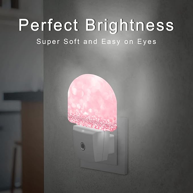 Pink Glitter Night Light,Night Lights Plug into Wall Decor for Stairway/Hallway/Kitchen,Dusk to Dawn Sensor Nightlights for Boys/Girls/Women/Men Room Gifts