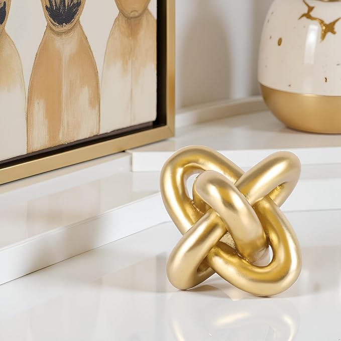 XMGZQ Gold Knot Decor for Coffee Table Book,Chain Link Living Room Decor Item for Bookshelf Entryway Nightstand TV Stand,Minimalist Knot Sculpture for Home Living Room,Centerpiece Table Decorations