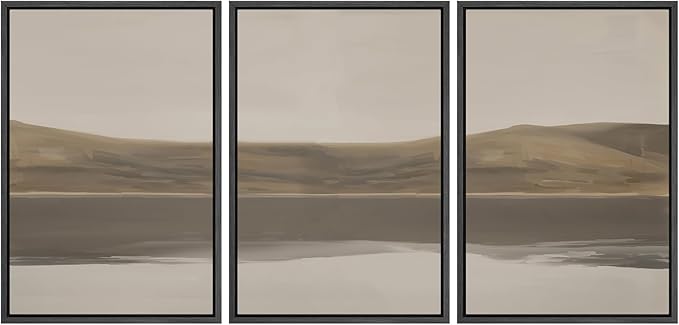 wall26 Framed Canvas Print Wall Art Set Minimal Horizon Landscape in Calm Neutral Shades Illustrations Modern Art Decorative Multicolor for Living Room, Bedroom, Office - 24"x36"x3 BLACK