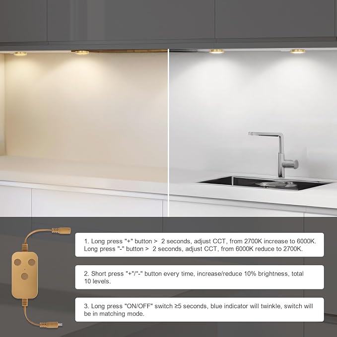 6pack LED Puck Light Kit, 2700-6000K Smart Round Under Cabinet Lighting with APP Control, Compatible with Alexa, Google Assistant, for Under Counter, Kitchen (Gold)