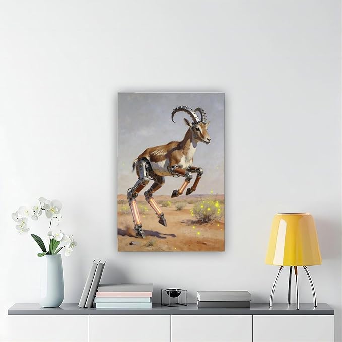 Framed Steampunk Mechanical Antelope Wall Art - Desert Futuristic Poster for Loft Living Room Decor 16x24inch(40x60cm)