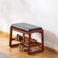 Solid Wood Shoe Bench, 2-Tier Wooden Entryway Bench, Modern Shoe Rack with Faux Leather Cushion for Hallway, Living Room (Black, 21.65'')