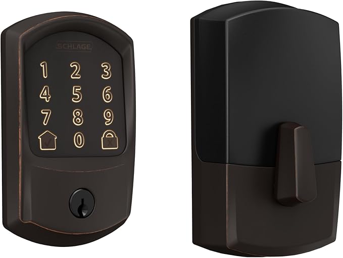Schlage Encode Smart Wi-Fi Deadbolt Lock with Touchscreen Keypad, Keyless Front Door Entry, App Control, Alexa, Google Home and Airbnb Compatible, Aged Bronze, BE489WB GRW 716