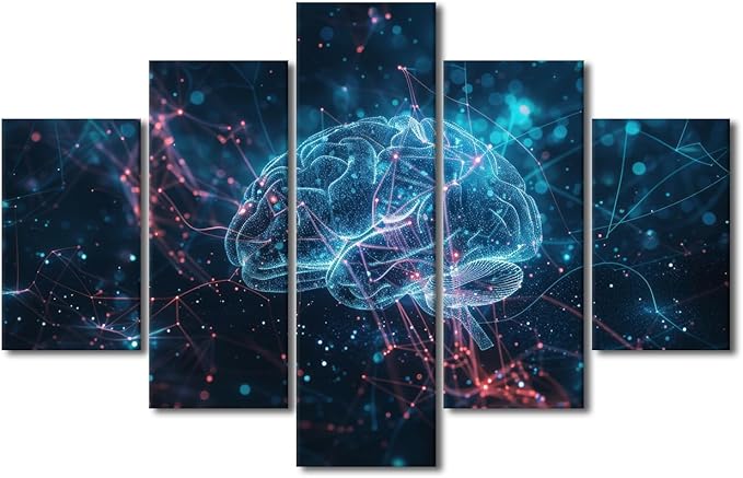 5 Panel Wall Decor Modern Technology Paintings Canvas Wall Art Framed Human Brain Poster for Boys Bedroom Artificial Intelligence Painting Wall Decor Art Work for Home Decor Living Room 60" Wx40 H