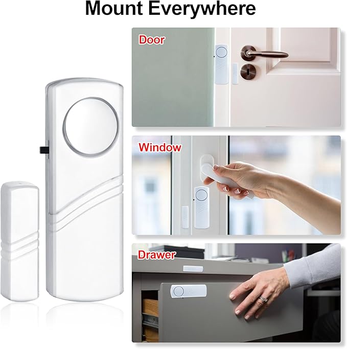 Door Window Alarm, 95DB Door Alarms for Kids Safety, Wireless Sensor Door Window Burglar Alarm-Window Pool Alarms for Home (12 Pack)
