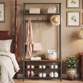 OUTLANE Entryway Hall Tree with 5 Hooks, Shoe Bench & Storage Shelf, Coat Rack Organizer with Wood Accents and Metal Frame for Entryway, Living Room, Bedroom, Rustic Brown-Single row