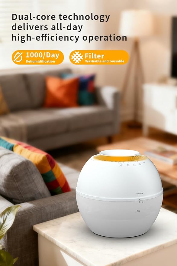 HD021 Dual 2 in 1 Dehumidifier & Humidifier Combo Small Dehumidifiers with Drain Hose 101oz Water Tank Compact Portable Air Purifier Smart Dehumidifier Auto Steam Humidifiers for Bedroom Home
