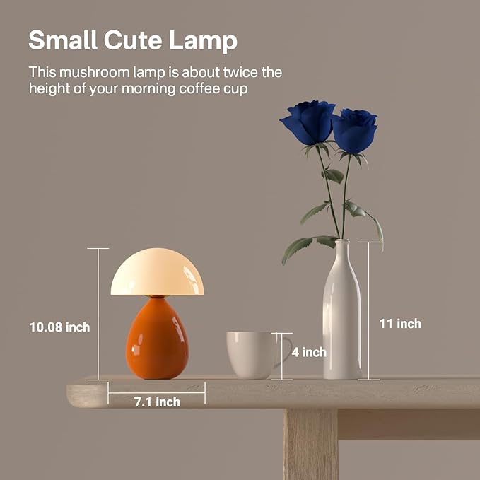 Mushroom Lamp Table Lamp for Bedroom,Ice Crackle Desk Lamp Bedside Small Lamps for Living Room Night Stands,Table Lamps Cute Modern Mid Century Lamps (Orange-Ice Crackle)
