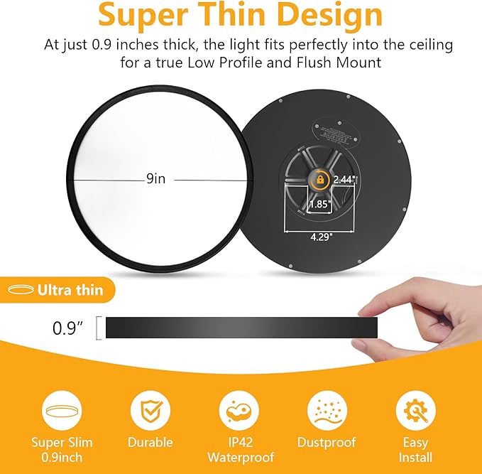 Led Flush Mount Ceiling Light,9 Inch 18w 1860lm,3000k/4000k/6000k 3CCT Selectable, Round Modern Flat Panel Super Slim Led Ceiling Light,for Living Dining Kitchen Bedroom Room (4Pack-Black)