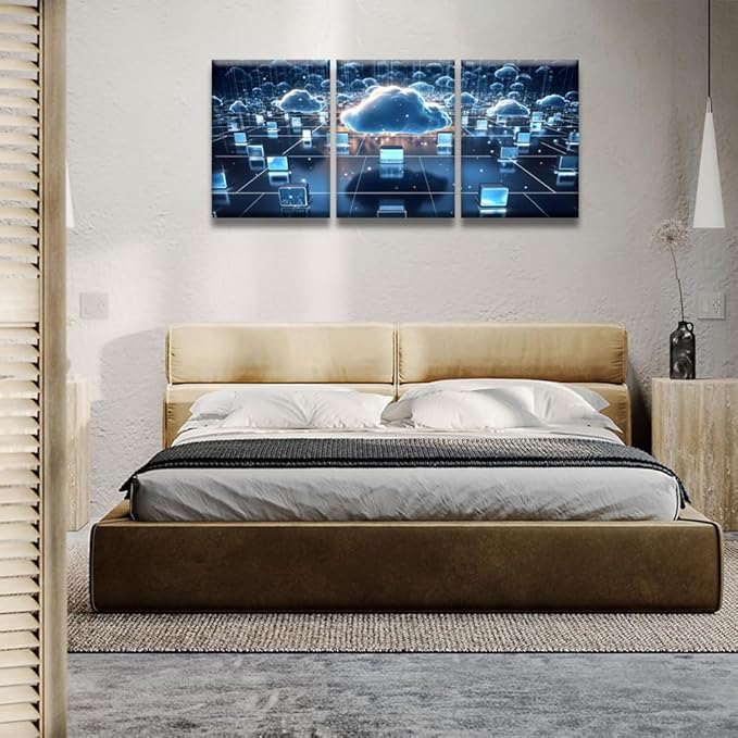 LSIUHWUWI Canvas Art Wall Decor for Bedroom Cloud Computing Art Prints AI Canvas Art Wall Painting Artwork for Walls Canvas Wall Decor Bedroom Wall Decor Framed Ready to Hang 12x16inchx3