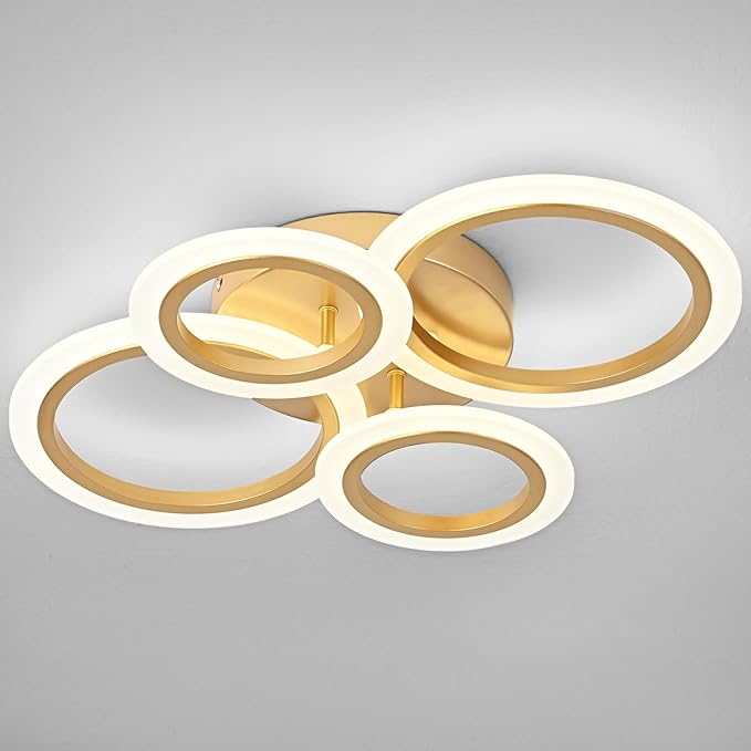 Vikaey Modern LED Flush Mount Ceiling Light, 4 Rings Gold Close to Ceiling Light Fixtures, Kitchen Lighting Fixture Lamp for Bedroom, Living Room, Laundry Room, 4000K Not Dimmable