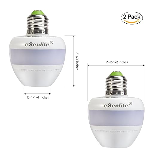 eLEDing Motion Sensor Retrofit Light Socket Adapter – Radar Motion Screw Base for LED CFL Incandescent Bulbs, Smart Dusk-to-Dawn Dimmable Control, 360° Detection, 2-Pack (Bulb Not Included)