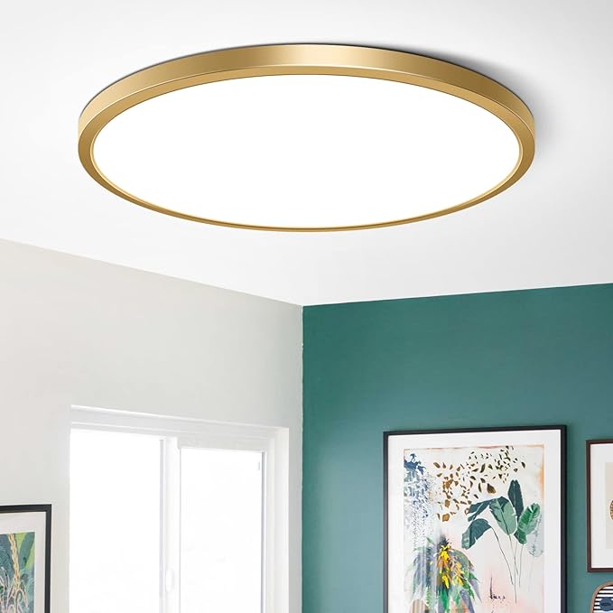 15.7Inch LED Ceiling Light Fixture Flush Mount, 32W(320W Equivalent), 3800LM, 5000K Daylight White, IP40, Flat Modern Round Ceiling Light for Bedrooms, Living Rooms, Bathrooms, Stairwells, etc.(Gold)