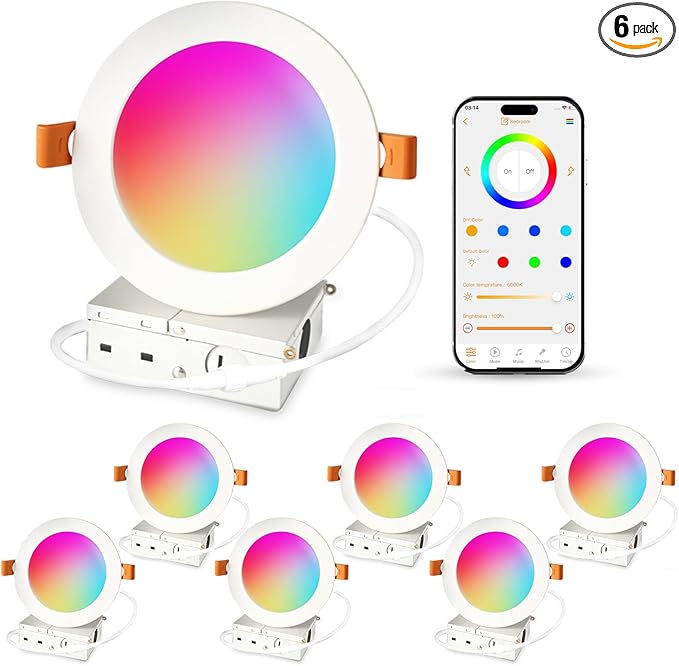 ILC 4 Inch LED Reccessed Downlights Compatible with Alexa (Hub Required), 10W, APP Controlled, RGB Color Changing, 2700K-6000K, 100W Equivalent, Recessed Ceiling Lights,Bluetooth MESH (6 Packs)