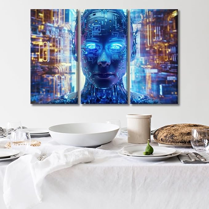 LSIUHWUWI Wall Decor for Bedroom Cloud Networking, Crypto, AI Posters and Prints Firewall Network Security Print on Canvas 3 Pieces Wall Artwork Stretched And Framed Ready to Hang 20x40inchx3