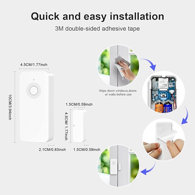 Zigbee Wireless Door and Window Alarm Sensor,120dB Requires PGST Hub (not 3rd-Party),Smart Life or Tuya APP Control,3 Years Battery Life,Easy to Install,for Basement,Garage,Warehouse