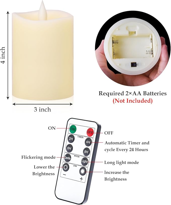 Realistic Flickering Flameless Candles with Timer - Battery-Powered 4 Inch Ivory LED Pillar Candle for Weddings, Valentine's Day & Indoor/Outdoor Decor - Safe for Kids/Pets (1-Pack)
