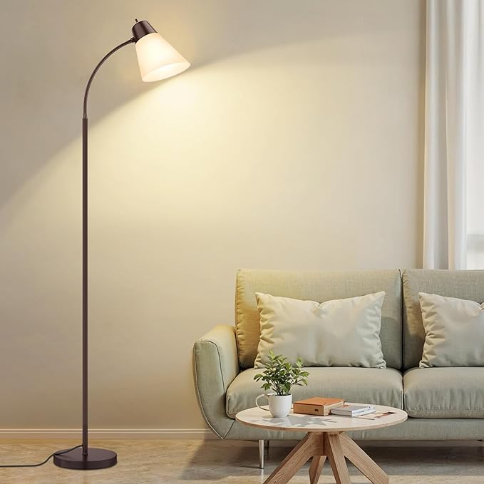 Floor Lamp for Living Room, Adjustable Standing Room Lamp with White Plastic Shade, Brown Reading Floor Lamps for Dorm, Bulb not Included