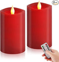 3x5 Flickering Flameless Candles Set of 2, 2AA Battery Life 600 Hours Battery Candles Flickering with Timer,5 inch Flameless Candles with Remote for Indoor/Outdoor, Red