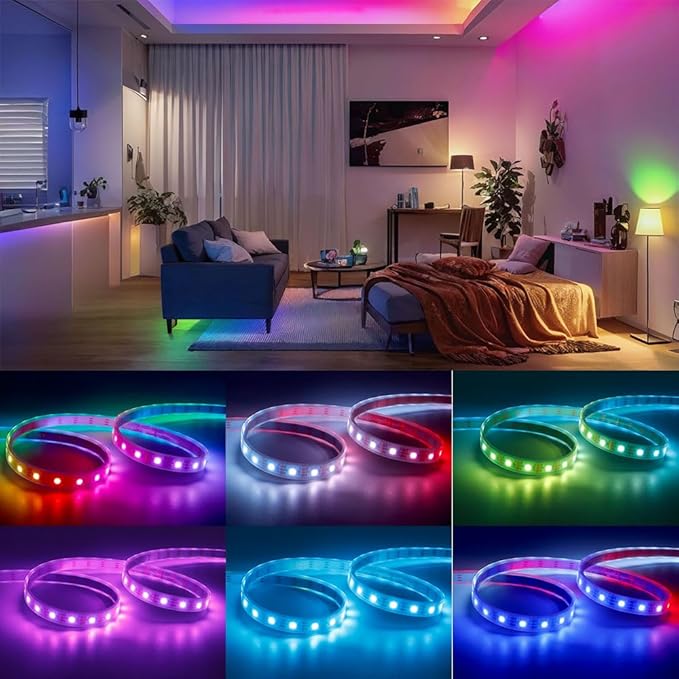 WS2812B IC RGB 5050SMD ECO Individual Addressable LED Strip Light, 16.4FT 300LED 60LED/m Flexible Full Color IP67 Waterproof DC5V White PCB for DIY Project (No Power Adapter or Controller)