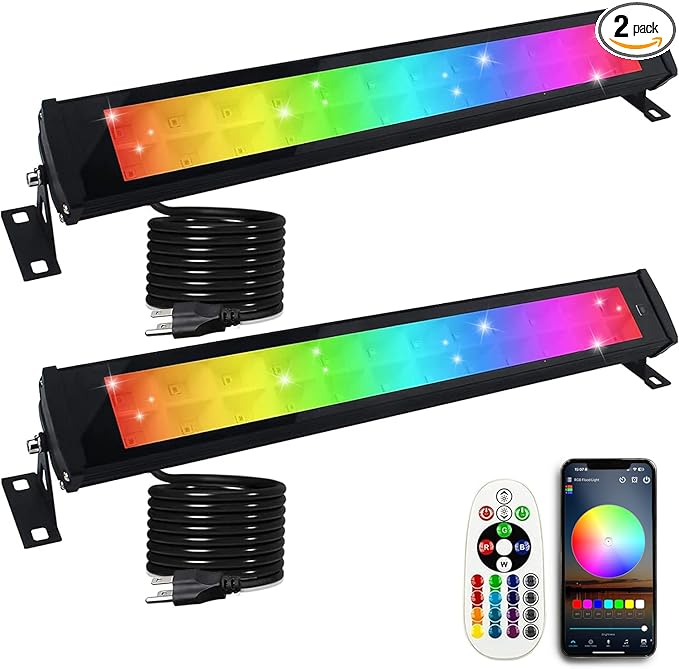 2 Pack 50W 96 LED RGB Light Bars Waterproof IP66 Smart APP/Remote Control Wall Washer Lights DIY 16 Millions Colors LED Light Bars for Room Stage Lighting Garden Outdoor Indoor