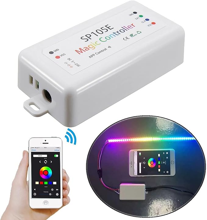 VIPMOON SP105E Wireless Bluetooth Controller, LED Light Controller DC5V~24V WS2812B Controller for WS2811 WS2812B SK6812 LED Strip Pixel Module Panel Lamp