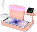 ANJANK 5 in 1 Wireless Charging Station with Alarm Clock,7 Night Light & 0-100% Dimmer,Qi Mag-Safe Charger Stand for Apple Devices - for iPhone 17 16 15 14 13 12 Pro Max Plus Air,Apple Watch,Airpods