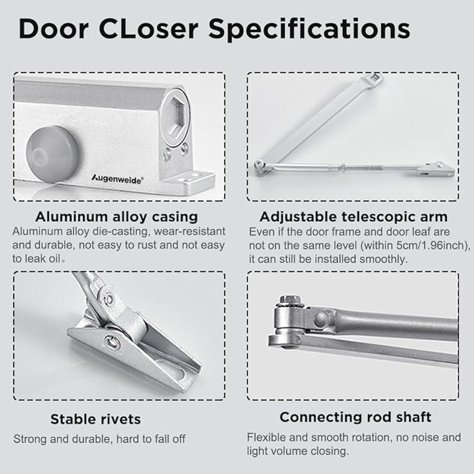 Automatic Door Closer for Home with Hold Open, Heavy Duty Adjustable Hydraulic Door Soft Closers Residential, Door Slow Closer No Slam Without Noise,Spring Size 2 for Indoor or Exterior
