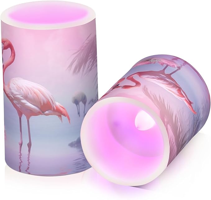 YETTASBIN Flamingo Flameless Candles with Remote Control and Timer, Adjustable Brightness Long Lasting Battery Operated LED Pillar Candles for Indoor Outdoor Party Home Decor, 2 Pack