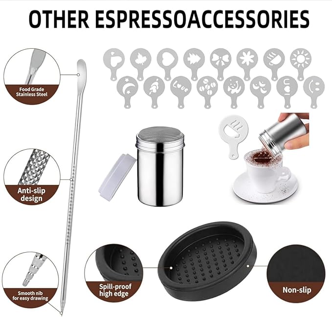25 PCS Espresso Accessories - 51mm Coffee Tamper Set, with Tamper, WDT Tool,Stirrer, Frothing Pitcher, Latte Art Pen, Tamper Mat, Stencils for Machine, Dosing Funnel, Coffee Sifter Sprinkler Powder