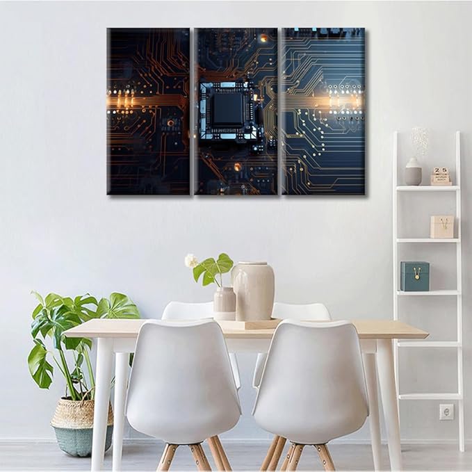 Wall Decor Motherboard Digital Chip Canvas Wall Art CPU Concept Modern Artwork for Office Chip Picture Print on Canvas Framed Ready to Hang for Living Bedroom Home (42"Wx28"H)