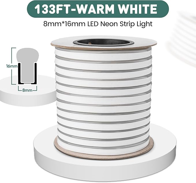 GZBtech Flexible LED Neon Rope Lights 132FT,AC 110-120V Waterproof Strip Light, 120 LEDs/M Cuttable Connectable Neon Lighting for Indoor Outdoor Home Decor/Commercial Use-Cold White 40M, ETL Listed