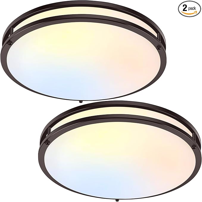 TOBUSA 16in 50W LED Flush Mount Ceiling Lights 5600lm Super Bright, Dimmable LED Light Fixtures 2700K-6500K 5CCT Adjusted, 2-Pack Modern Brown Light Fixture Ceiling for Living Room Bedroom Kitchen