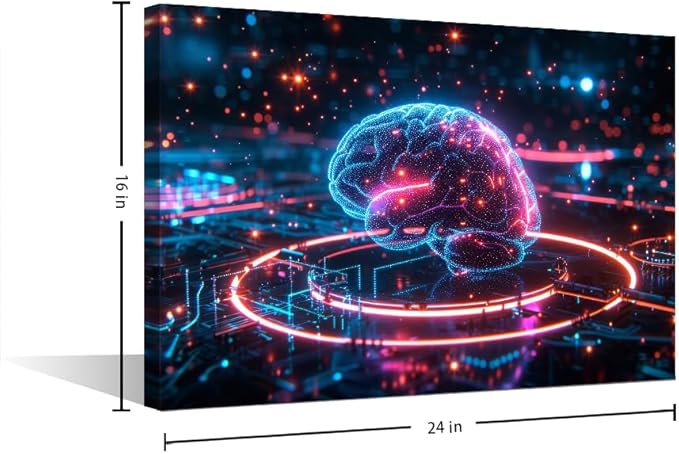 Modern Science and Technology Pictures for Living Room Digital Brain Canvas Wall Art for Bedroom Artwork for Room House Decor Wall Modern Posters and Prints Framed Ready to Hang 16"Wx24"Hx1 Panel
