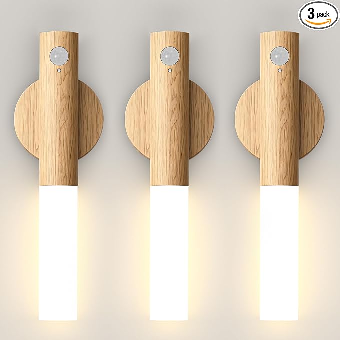 iThird Motion Sensor Wall Light Beech 3PCS, Battery Operated Wall sconces
