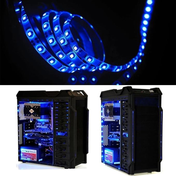 IP65, 12V Waterproof Flexible LED Strip Light（Power Cord not Included）, 16.4ft/5m Cuttable LED Light Strips, 300 Units 3528 LEDs Lighting String, LED Tape(Blue) Power Adapter not Included