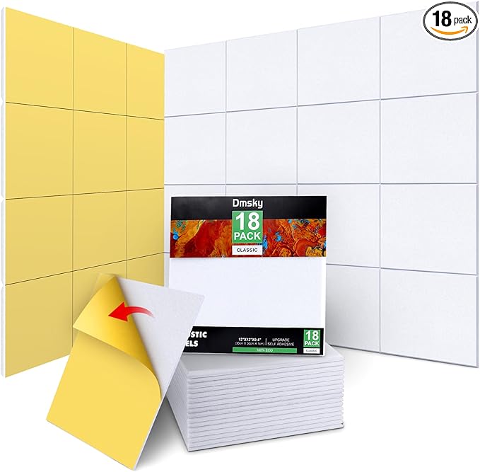 18 Pack Acoustic Panels-12"X12"X 0.4"Soundproof Wall Panels, White Sound Absorbing Panel,High-Density Sound Dampening Panels Acoustic Treatment for Home Studio