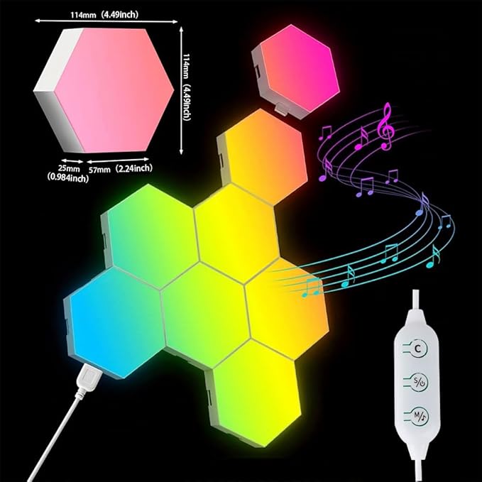 Hexagon LED Wall Light Panels: Smart RGB Color-Changing Hexagon Lights with App & Remote Control, Music Sync Mode, DIY Wall Decor for Bedroom, Gaming Room, Home Theater (6)
