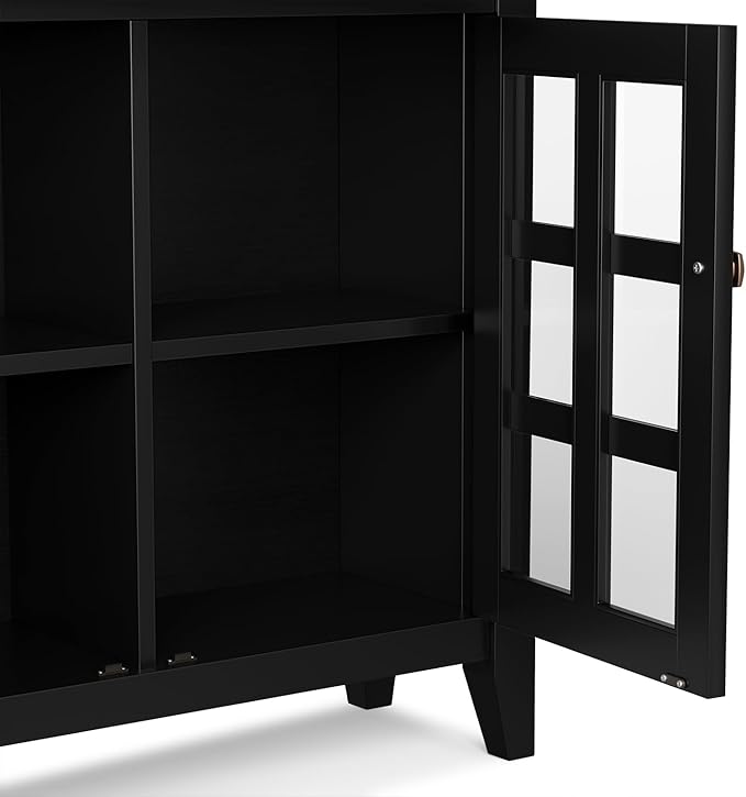 SIMPLIHOME Acadian Solid Wood 36 inch Wide Small Storage Bench and 36 inch Wide Storage Cabinet in Black for the Living Room, Entryway, and Family Room, Transitional Style