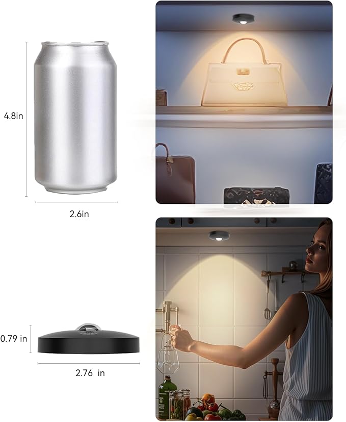 Rechargeable RGB Puck Lights with Remote Control, 1500mAh Battery Operated Push Lights, Dimmable & Timer Under Cabinet Lighting for Closet, Bedroom, Kitchen Black 6Pcs