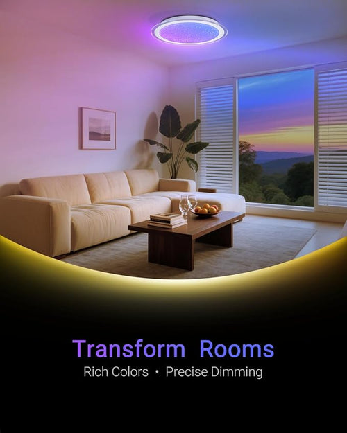 1-Pack, 16 inch Smart LED Music Ceiling Light with Bluetooth Speaker, Compatible with Alexa & Google Home, Color Changing RGB Dimmable Light for Living Room, Bedroom, Kitchen