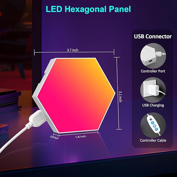 Hexagon LED Lights 20 Pack - RGB Wall Panels with Music Sync, Smart App & Remote Control, DIY Modular Hex Light for Gaming Room, Bedroom, Living Room, Wall Decor