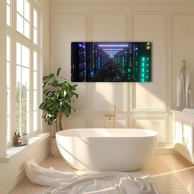 Wibinuki Wall Art Wall Decor Wall Paintings Moving Through Da Center Server Racks LED Lights for Living Room Bedroom Bathroom Home Decor Can Be Hung Directly 20"x 40"