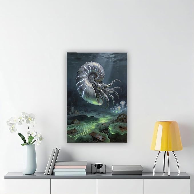 Framed Steampunk Mechanical Nautilus Wall Art - Underwater Industrial Poster for Man Cave Studio Decor 12x18inch(30x45cm)