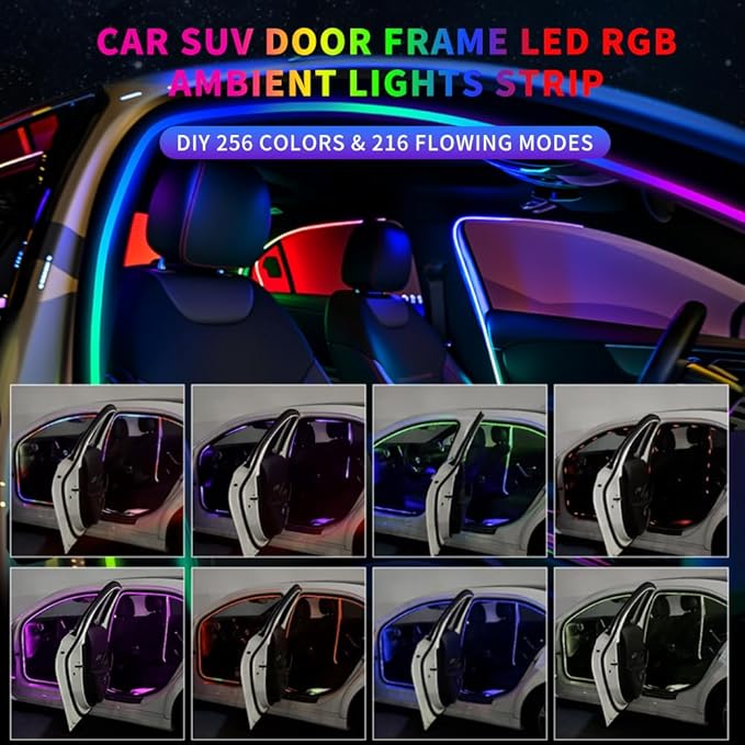 Car SUV Door Frame Ambient Light Lighting, Car Door Ambient Lights LED RGB, Automotive Auto Interior USB Neon Accent Lights Strip Accessories, App Remote Control Music Sync, Acrylic, 2 Pack*9.84ft