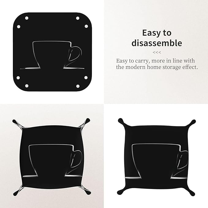 Minimal Coffee Cup Silhouette Valet Tray Leather Portable Tray Desktop Storage Organizer Bedside for Men Women Jewelry Keys Coin Candy Sundries